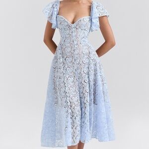 House of CB - AUSTEN, Bluebell Floral Lace Midi Dress